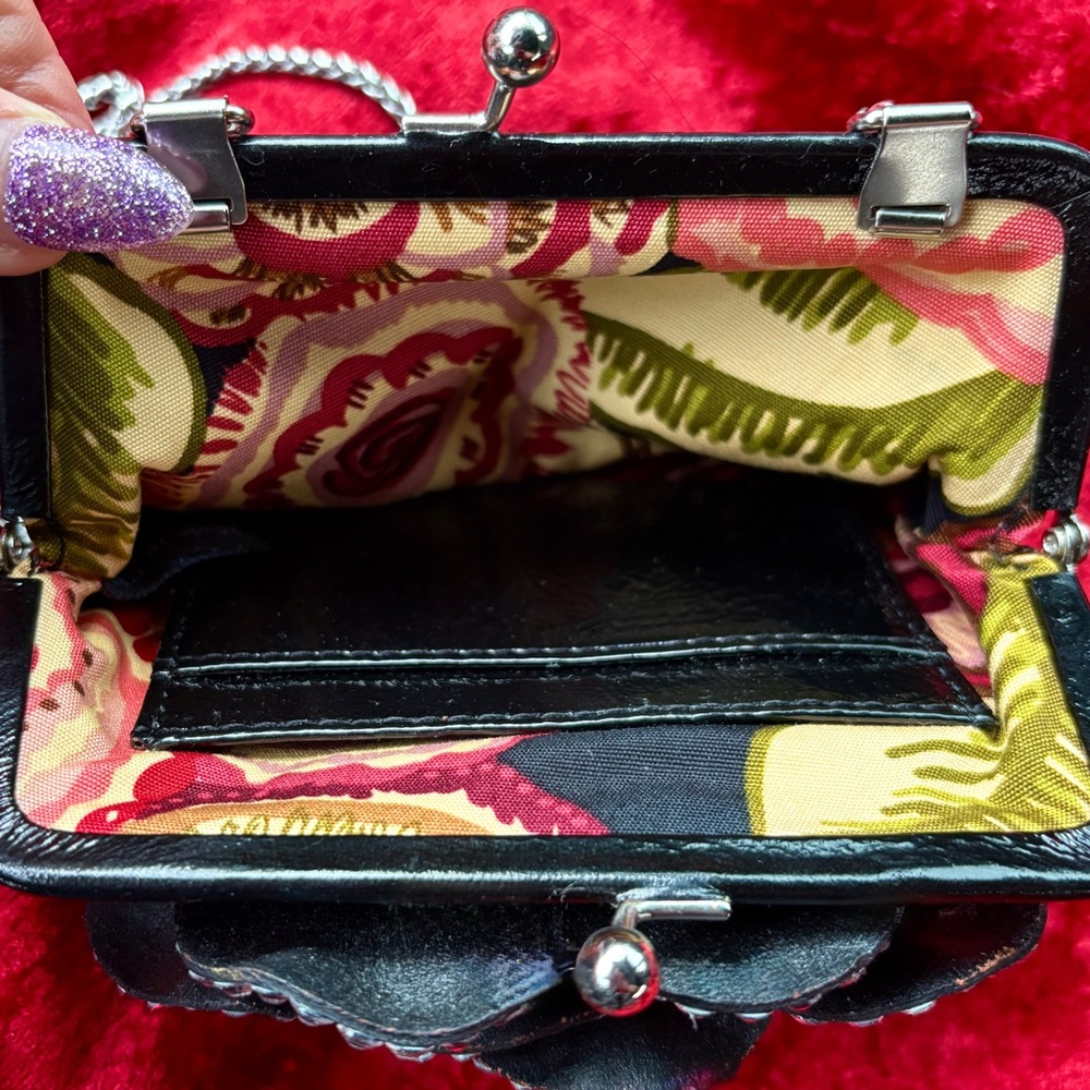 Brighton Black Roselie Patent Leather Bling Coin Purse Bag Pewter Bedazzled Cute - Picture 17 of 17